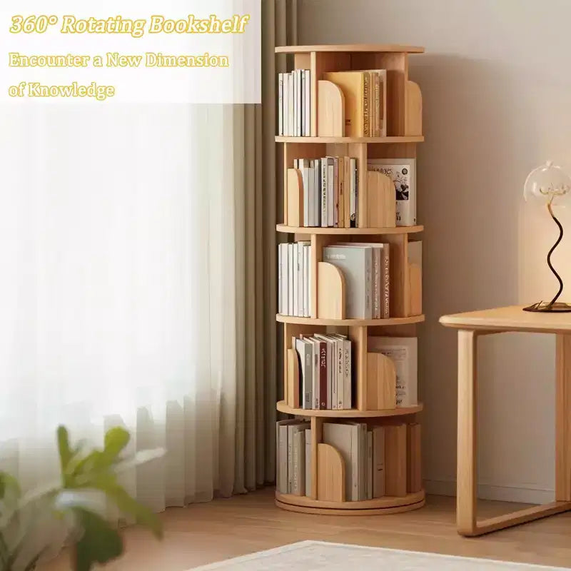 Libreria Girevole a 5 Ripiani, Tonalità Legno Naturale, MDF, Utente Singolo