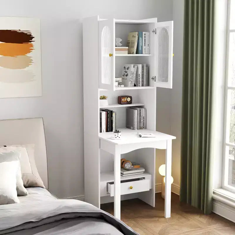 Scrivania convertibile pieghevole e libreria in noce/bianco con cassetto – 1 Persona