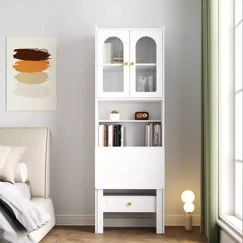 Scrivania convertibile pieghevole e libreria in noce/bianco con cassetto – 1 Persona