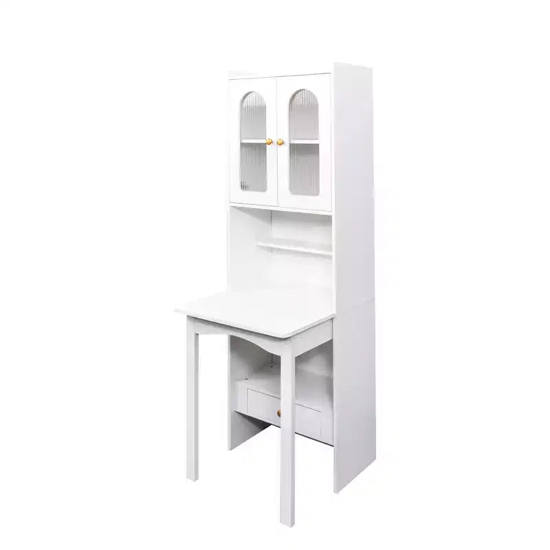 Scrivania convertibile pieghevole e libreria in noce/bianco con cassetto – 1 Persona