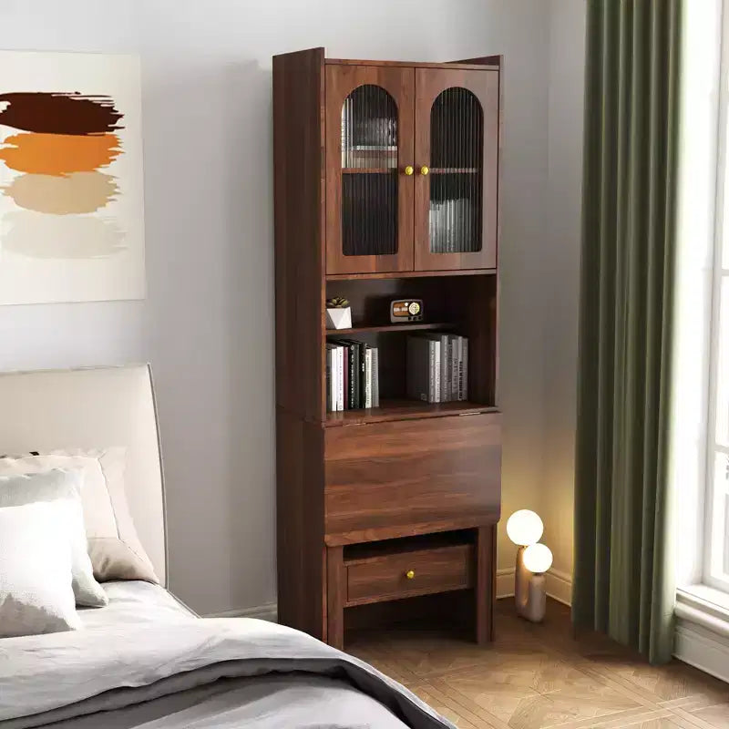 Scrivania convertibile pieghevole e libreria in noce/bianco con cassetto – 1 Persona