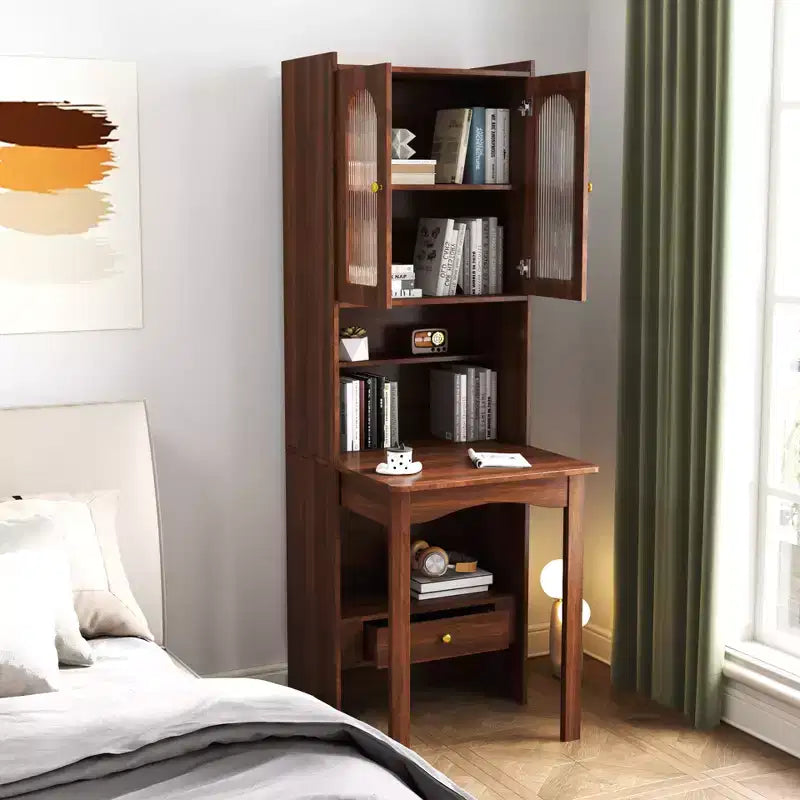 Scrivania convertibile pieghevole e libreria in noce/bianco con cassetto – 1 Persona