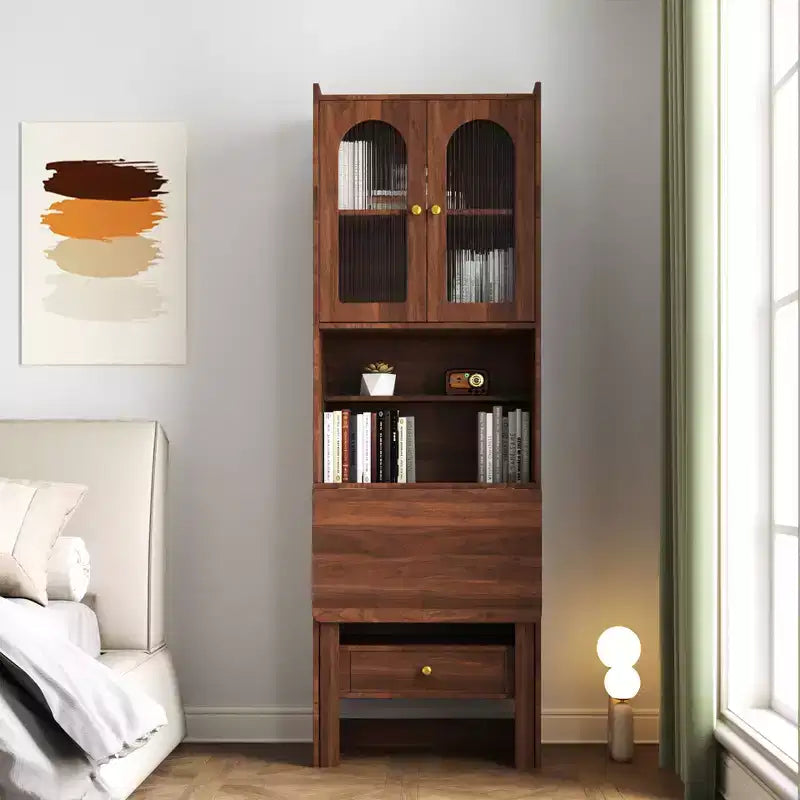 Scrivania convertibile pieghevole e libreria in noce/bianco con cassetto – 1 Persona