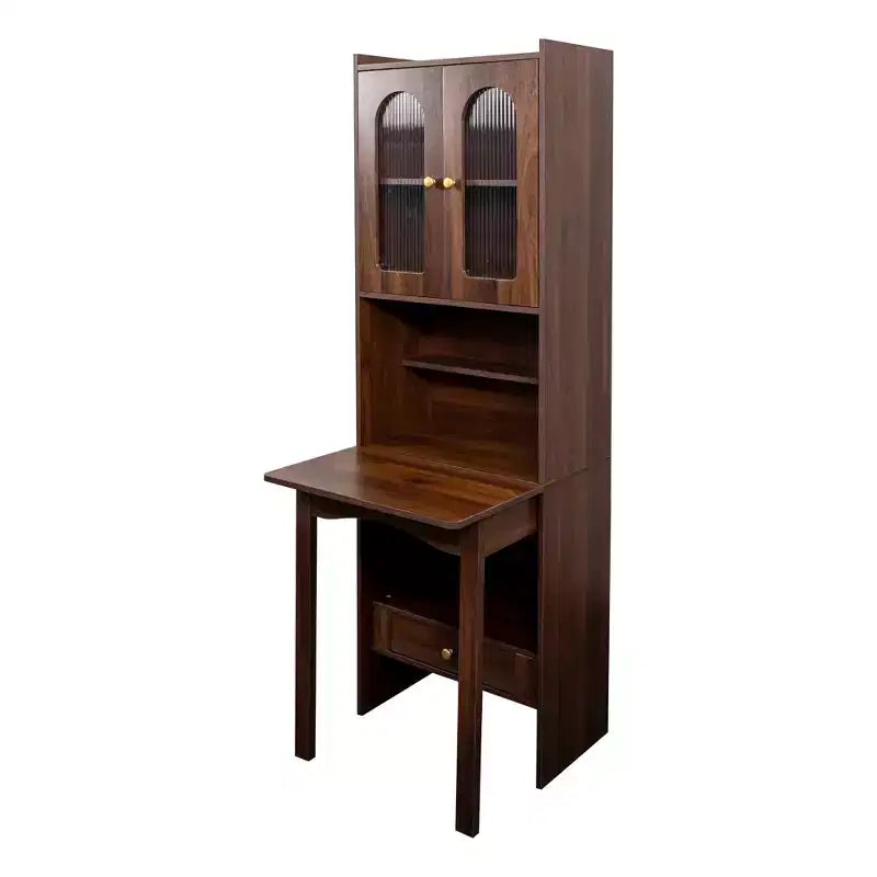 Scrivania convertibile pieghevole e libreria in noce/bianco con cassetto – 1 Persona