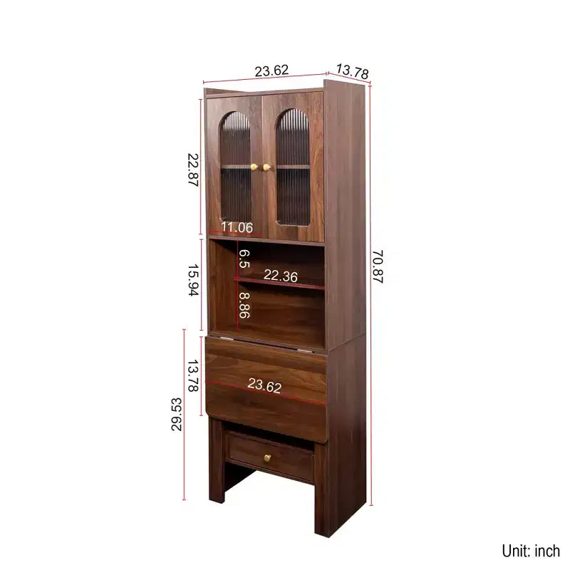 Scrivania convertibile pieghevole e libreria in noce/bianco con cassetto – 1 Persona