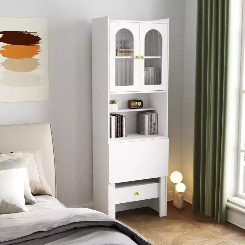 Scrivania convertibile pieghevole e libreria in noce/bianco con cassetto – 1 Persona