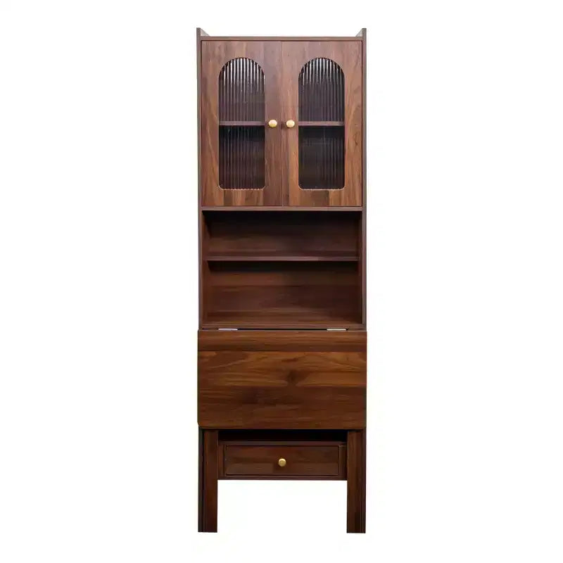 Scrivania convertibile pieghevole e libreria in noce/bianco con cassetto – 1 Persona