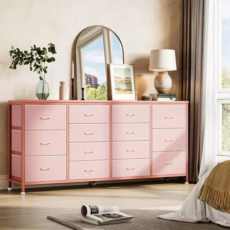 Comò TV in tessuto da 63" – Nero / Marrone / Rosa / Bianco, 14 cassetti, adatto per TV fino a 75"