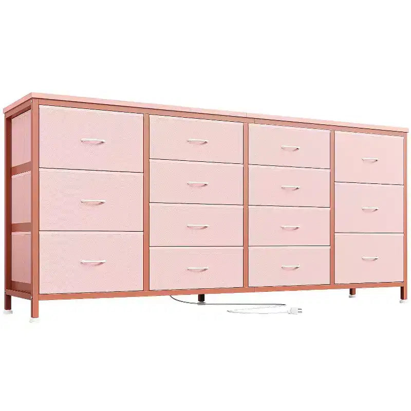Comò TV in tessuto da 63" – Nero / Marrone / Rosa / Bianco, 14 cassetti, adatto per TV fino a 75"