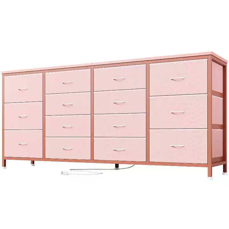 Comò TV in tessuto da 63" – Nero / Marrone / Rosa / Bianco, 14 cassetti, adatto per TV fino a 75"