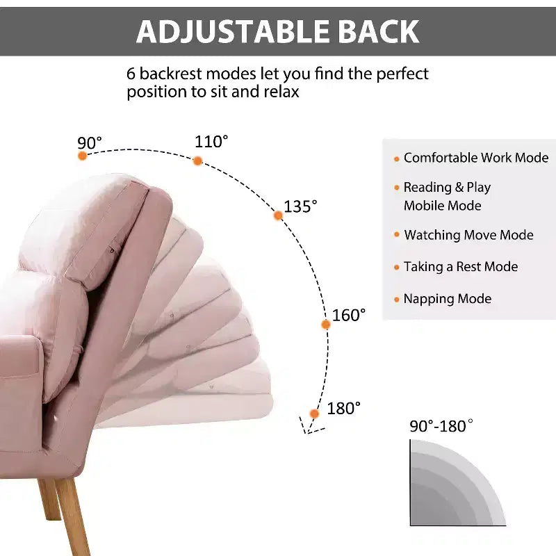Poltrona accent velluto con pouf, beige / rosa, schienale regolabile, 1 posto, 2 pezzi