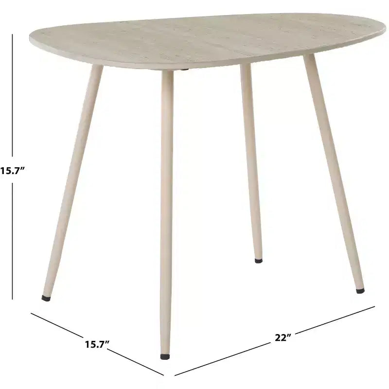 Tavolino laterale in ceramica beige con gambe a forcina, accento da 1 posto, stile metà secolo