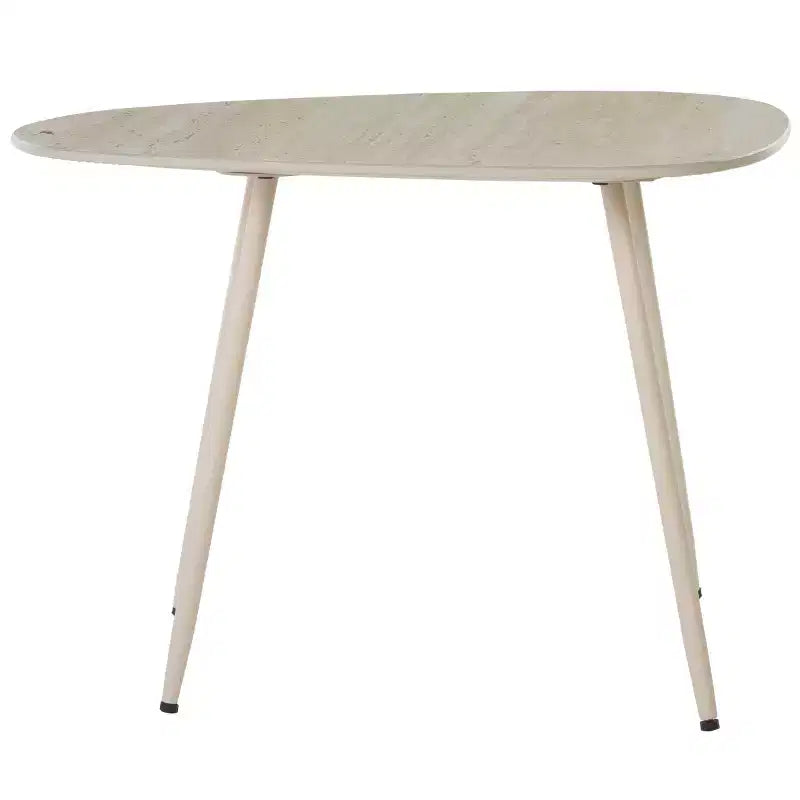 Tavolino laterale in ceramica beige con gambe a forcina, accento da 1 posto, stile metà secolo