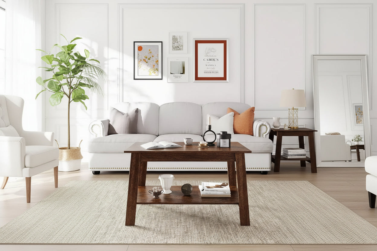 31.5 Modern Industrial Coffee Table with 2-Tier Storage MDF & Particle Board, Compact & Durable, Easy Assembly for Apartments & Offices