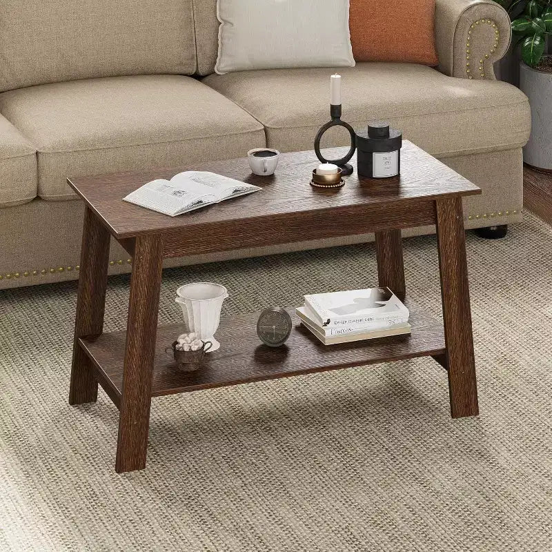 Tavolino da Caffè Grigio a 2 Livelli, Stile a 4 Gambe, per 1 Persona
