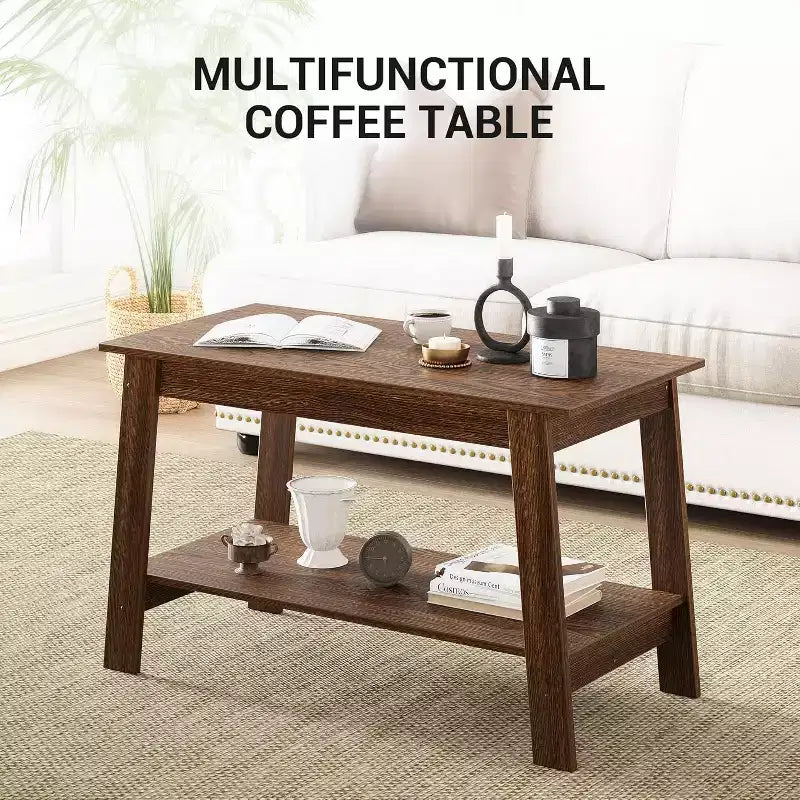 Tavolino da Caffè Grigio a 2 Livelli, Stile a 4 Gambe, per 1 Persona