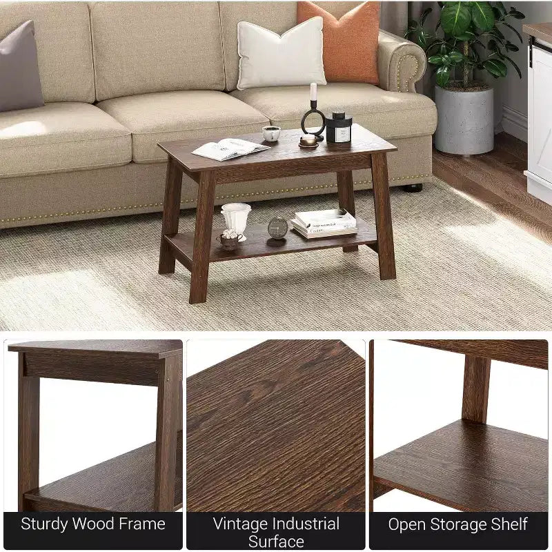 Tavolino da Caffè Grigio a 2 Livelli, Stile a 4 Gambe, per 1 Persona