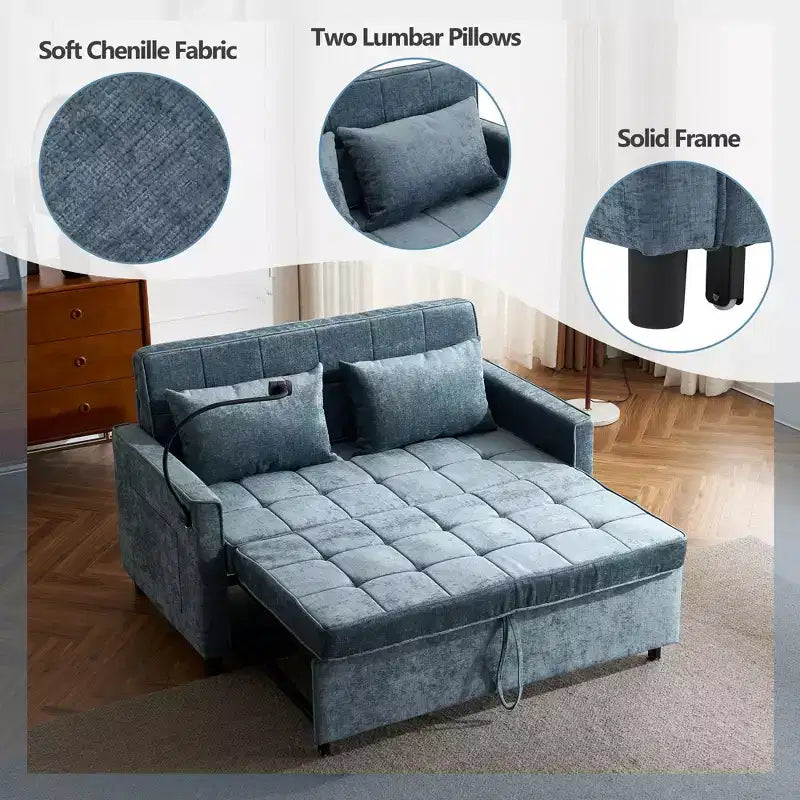 Beige / Nero / Blu / Marrone / Grigio / Verde | Divano letto a due posti in ciniglia | 2 posti