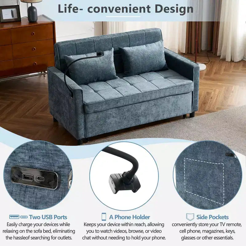 Beige / Nero / Blu / Marrone / Grigio / Verde | Divano letto a due posti in ciniglia | 2 posti