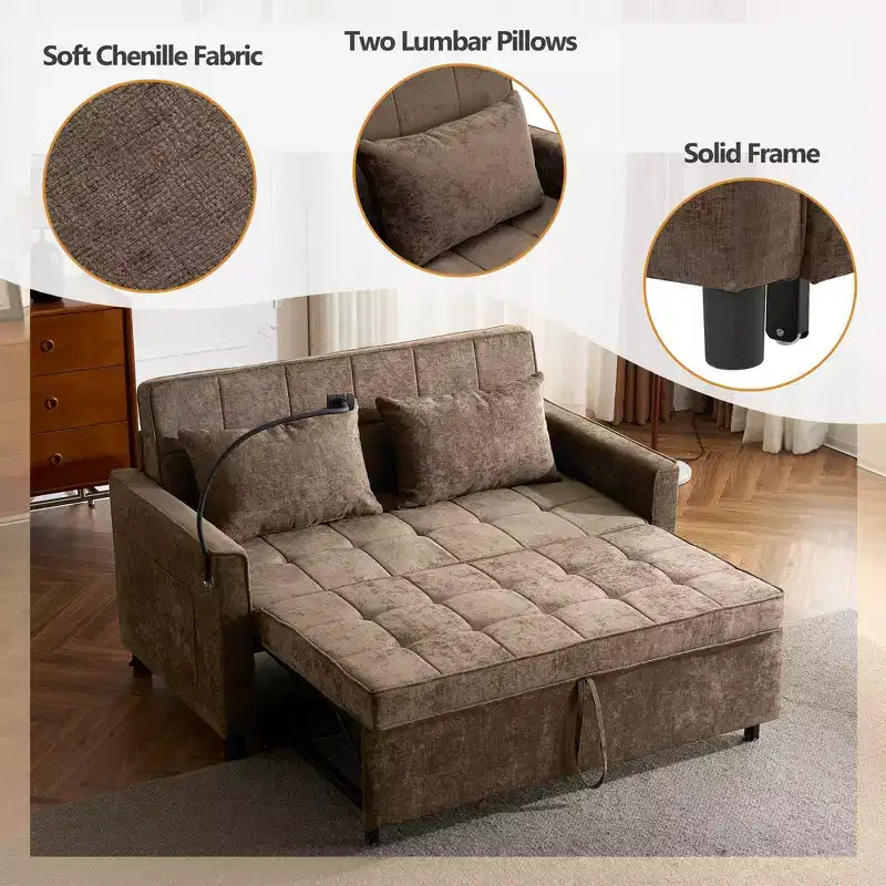 Beige / Nero / Blu / Marrone / Grigio / Verde | Divano letto a due posti in ciniglia | 2 posti
