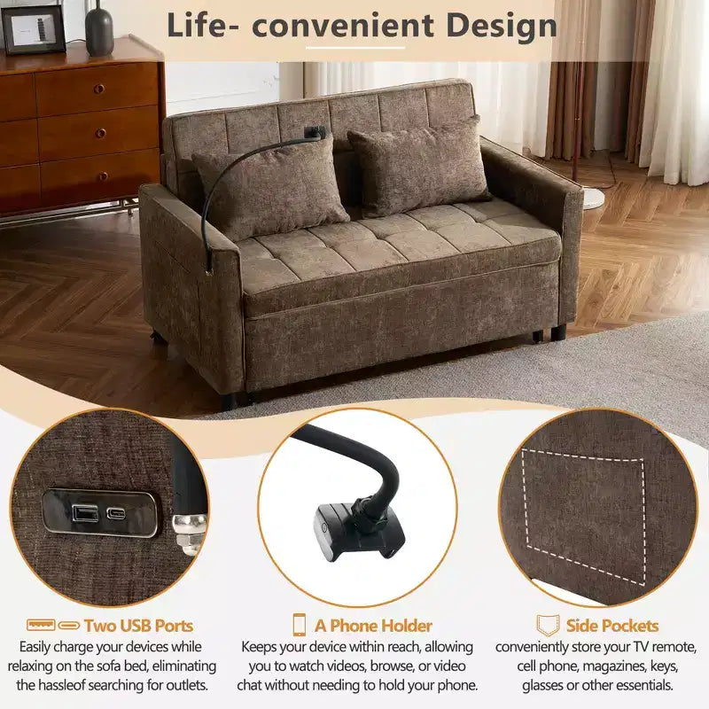 Beige / Nero / Blu / Marrone / Grigio / Verde | Divano letto a due posti in ciniglia | 2 posti