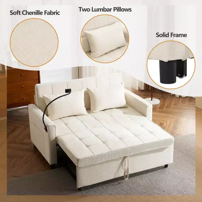 Beige / Nero / Blu / Marrone / Grigio / Verde | Divano letto a due posti in ciniglia | 2 posti