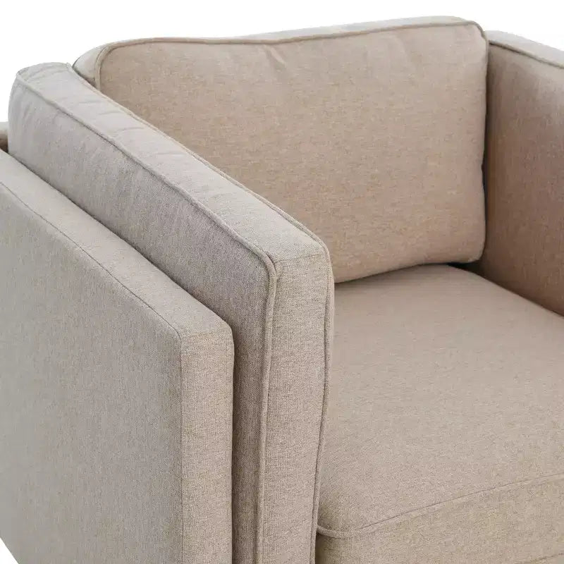 Poltrona imbottita beige / marrone / grigia con gambe in legno massello – 1 posto