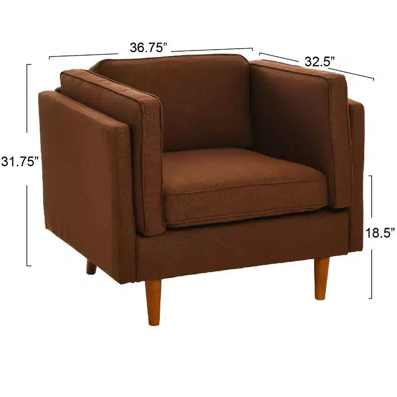Poltrona imbottita beige / marrone / grigia con gambe in legno massello – 1 posto