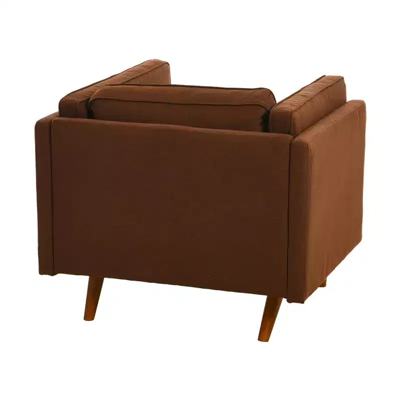 Poltrona imbottita beige / marrone / grigia con gambe in legno massello – 1 posto