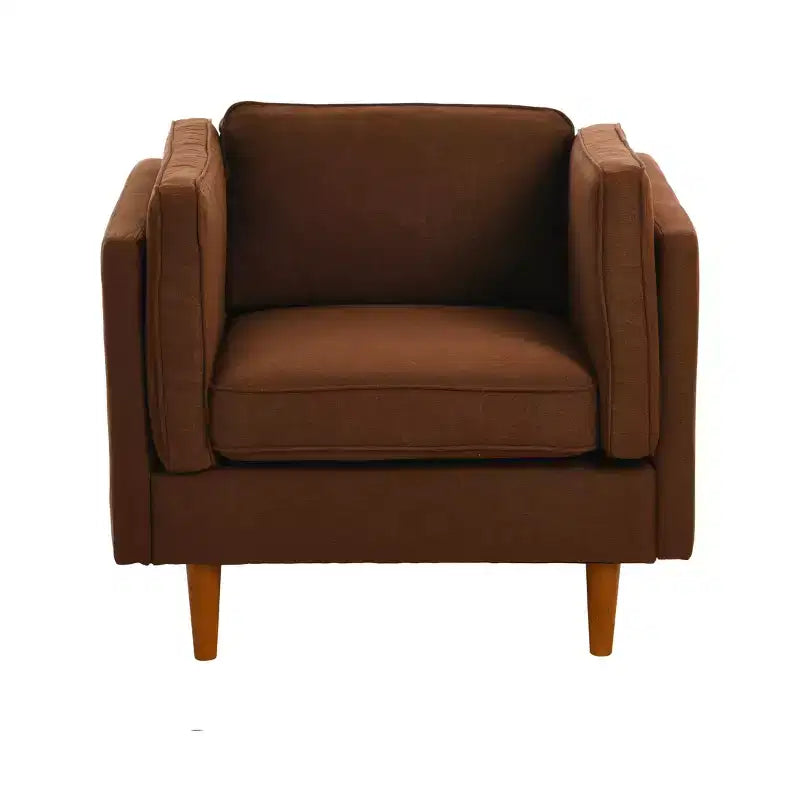 Poltrona imbottita beige / marrone / grigia con gambe in legno massello – 1 posto
