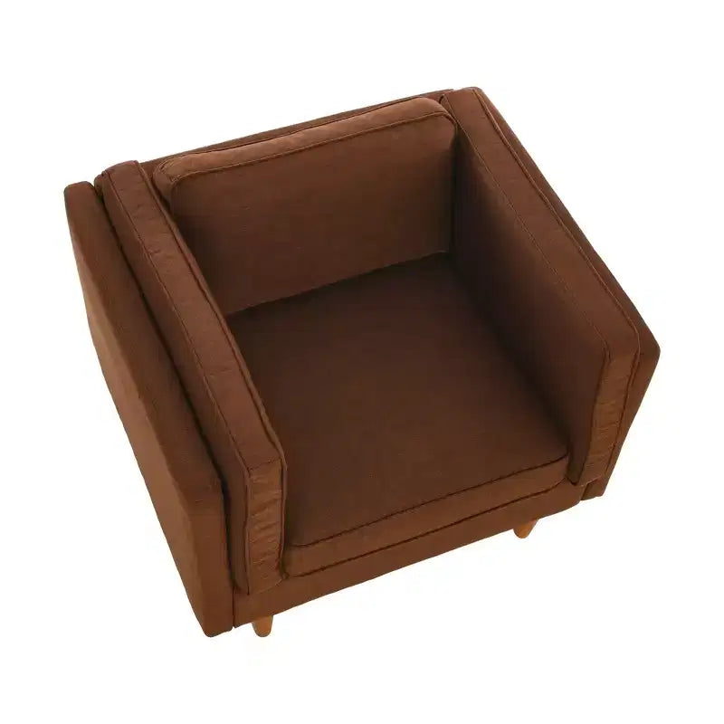Poltrona imbottita beige / marrone / grigia con gambe in legno massello – 1 posto