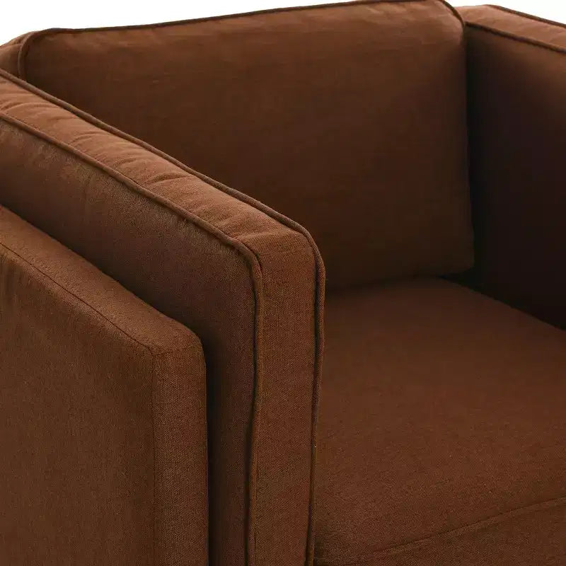 Poltrona imbottita beige / marrone / grigia con gambe in legno massello – 1 posto