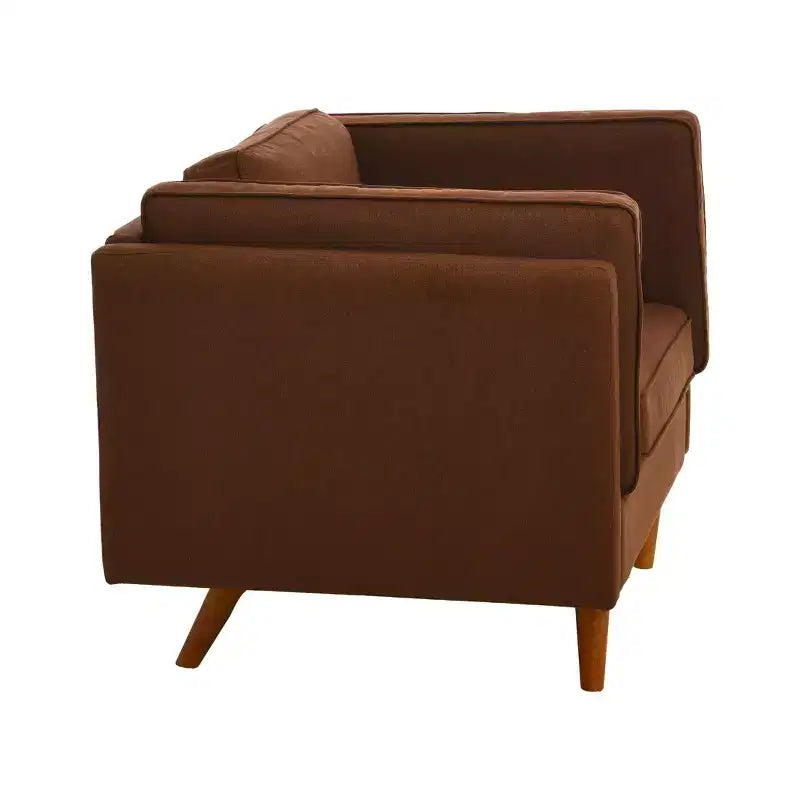 Poltrona imbottita beige / marrone / grigia con gambe in legno massello – 1 posto