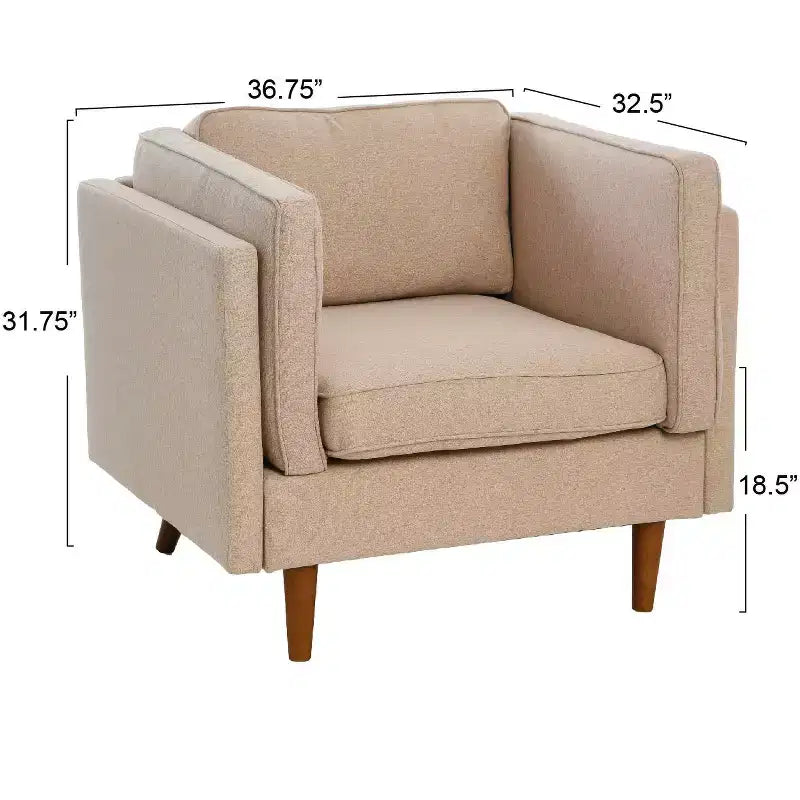 Poltrona imbottita beige / marrone / grigia con gambe in legno massello – 1 posto