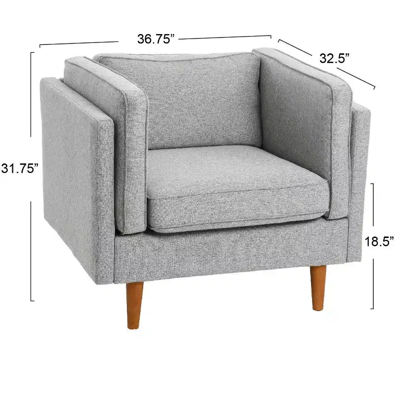 Poltrona imbottita beige / marrone / grigia con gambe in legno massello – 1 posto