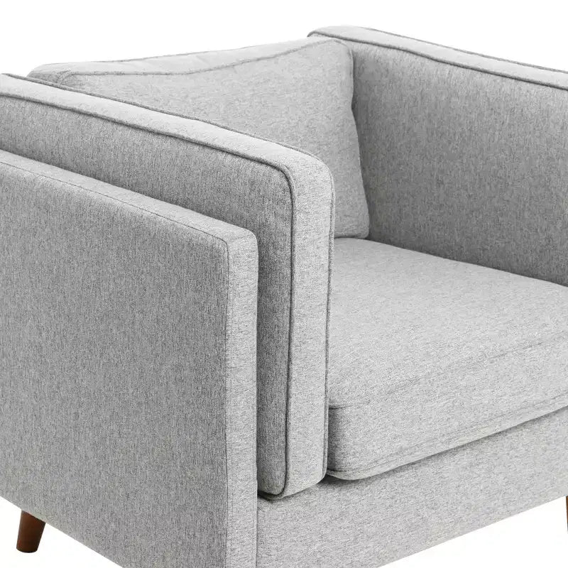 Poltrona imbottita beige / marrone / grigia con gambe in legno massello – 1 posto