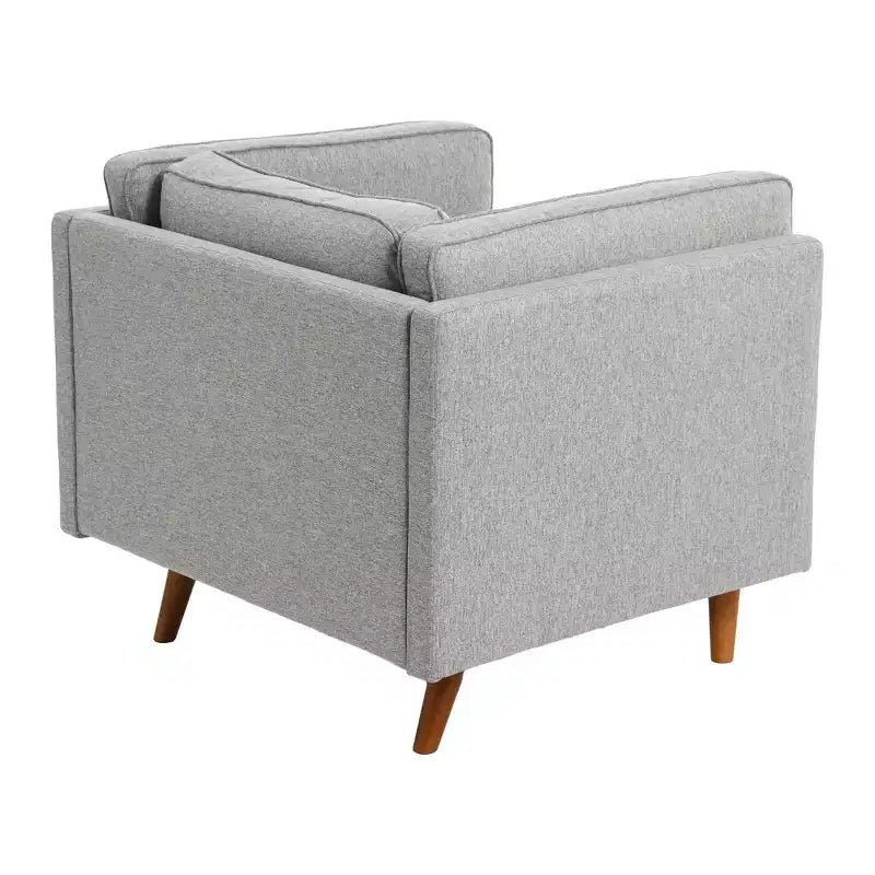 Poltrona imbottita beige / marrone / grigia con gambe in legno massello – 1 posto