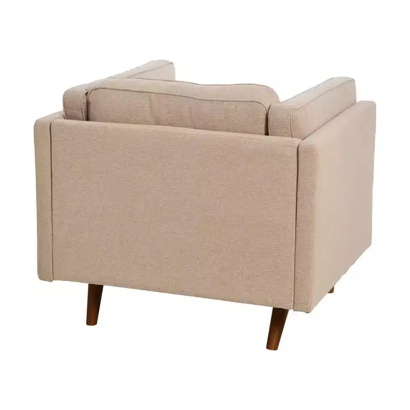 Poltrona imbottita beige / marrone / grigia con gambe in legno massello – 1 posto