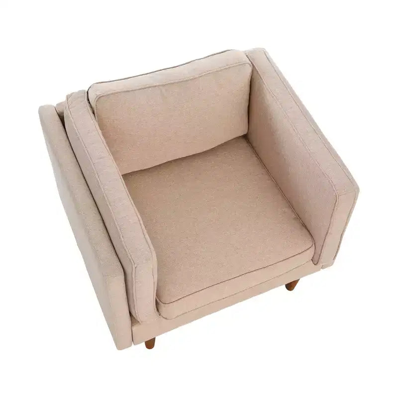Poltrona imbottita beige / marrone / grigia con gambe in legno massello – 1 posto