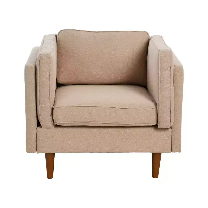 Poltrona imbottita beige / marrone / grigia con gambe in legno massello – 1 posto