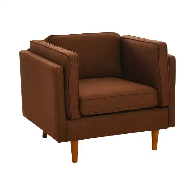 Poltrona imbottita beige / marrone / grigia con gambe in legno massello – 1 posto
