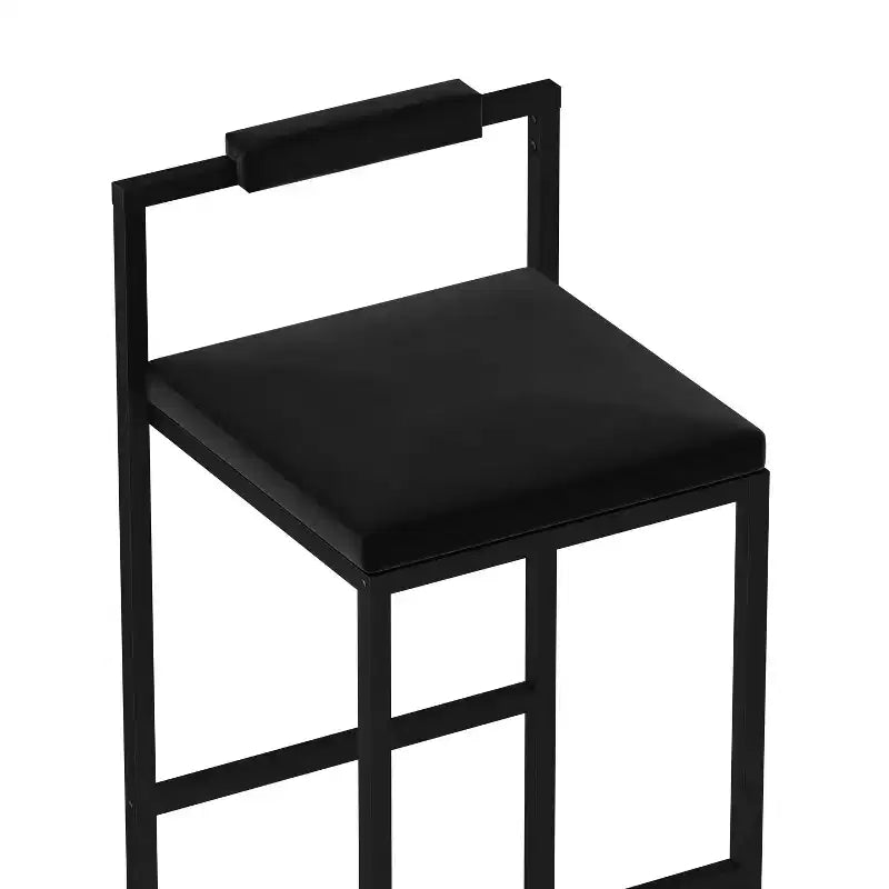 Sgabelli da Bar in Velluto Nero, Schienale Basso, Set da 2