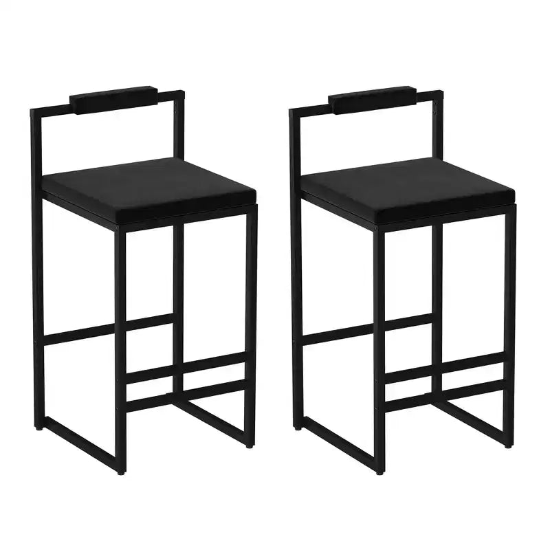 Sgabelli da Bar in Velluto Nero, Schienale Basso, Set da 2