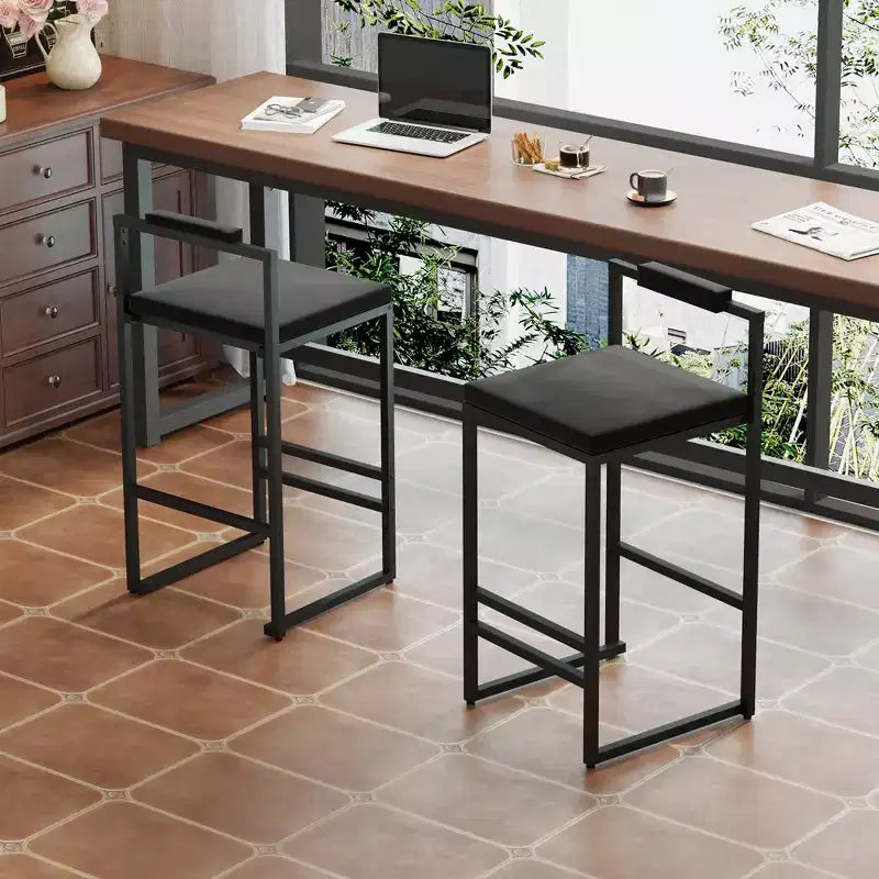 Sgabelli da Bar in Velluto Nero, Schienale Basso, Set da 2