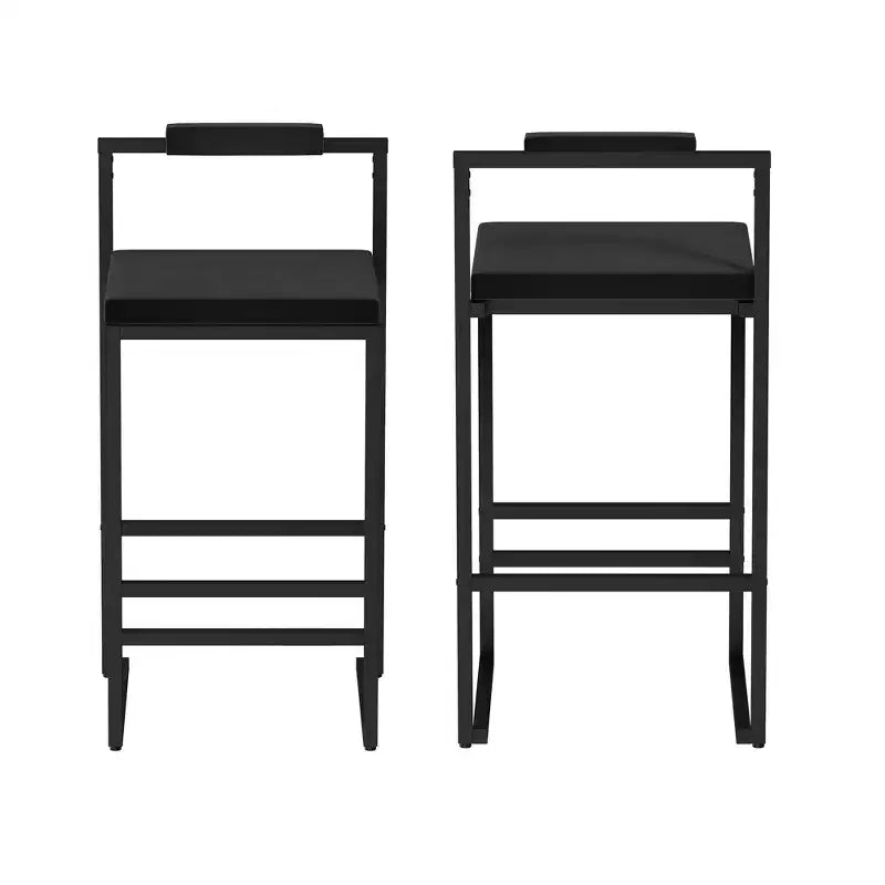 Sgabelli da Bar in Velluto Nero, Schienale Basso, Set da 2