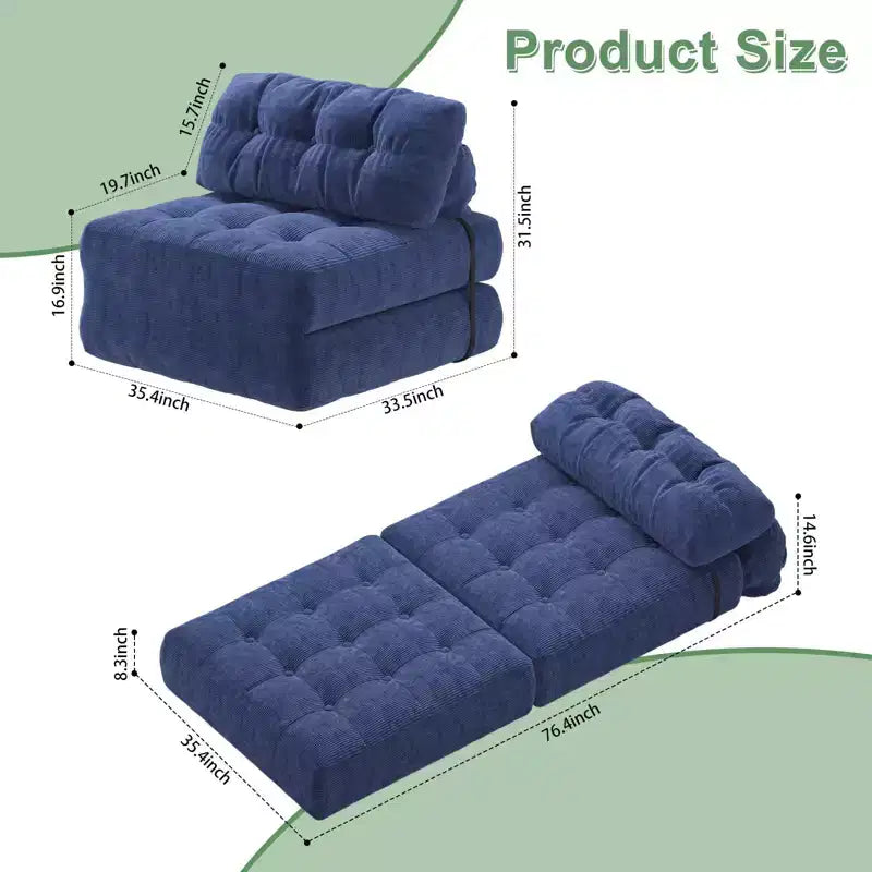 Divano letto pieghevole in velluto a coste Beige / Blu Scuro / Grigio Scuro – Poltrona letto convertibile 5-in-1, 1 posto