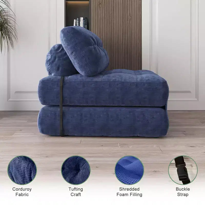 Divano letto pieghevole in velluto a coste Beige / Blu Scuro / Grigio Scuro – Poltrona letto convertibile 5-in-1, 1 posto