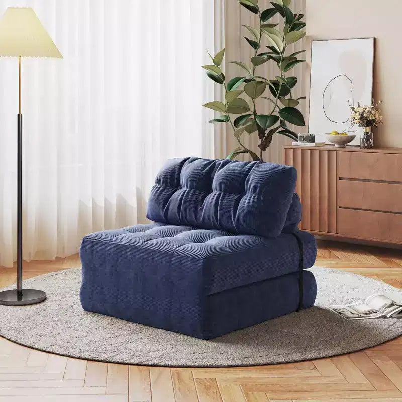 Divano letto pieghevole in velluto a coste Beige / Blu Scuro / Grigio Scuro – Poltrona letto convertibile 5-in-1, 1 posto