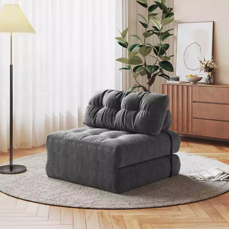 Divano letto pieghevole in velluto a coste Beige / Blu Scuro / Grigio Scuro – Poltrona letto convertibile 5-in-1, 1 posto