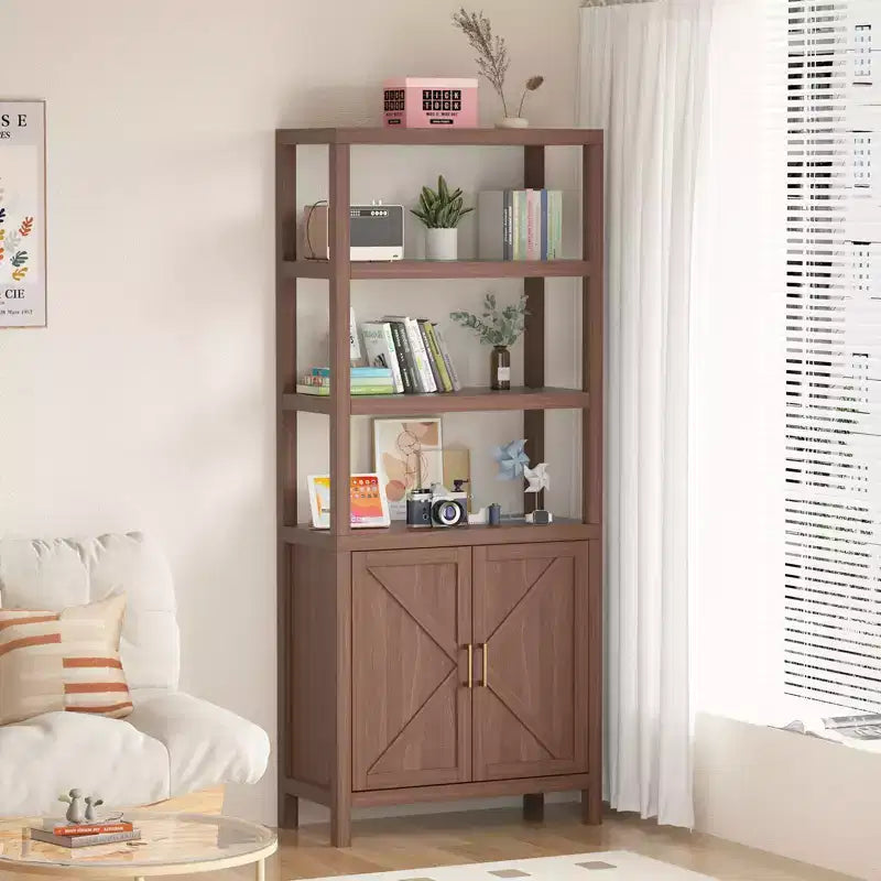 Libreria Boho Marrone a 5 Ripiani con Ante – 180 cm di Altezza, Montaggio da 1 Persona